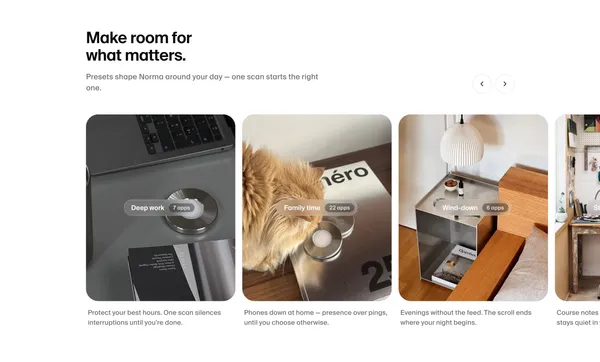 Norma — Block distracting apps by scanning a steel disc - Landing design inspiration