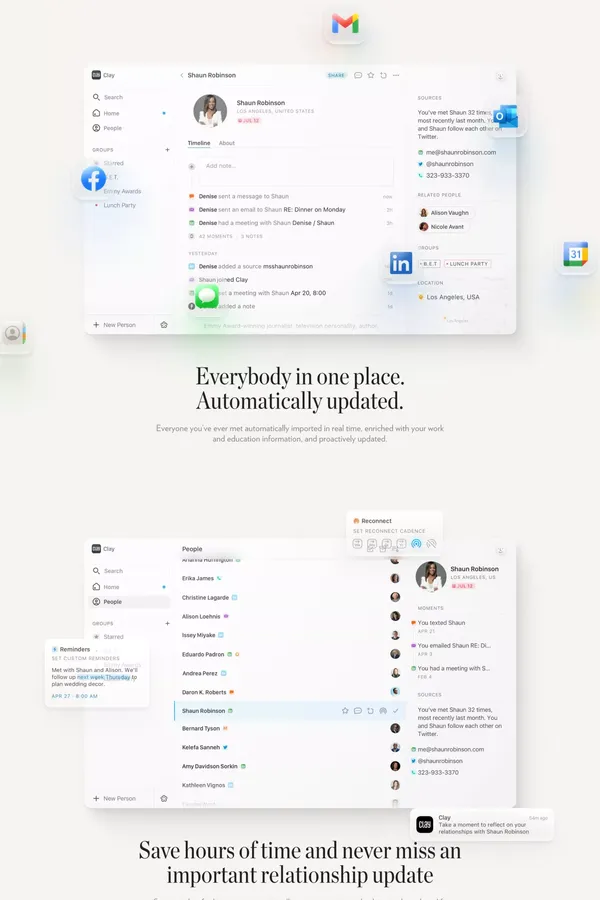 Clay - Be more thoughtful with the people in your network. - Landing design inspiration