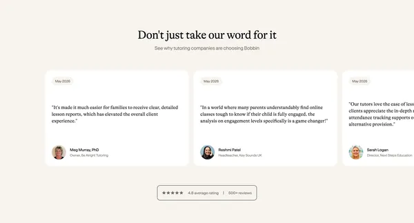 Bobbin - AI lesson planning for tutors | TutorCruncher - Landing design inspiration
