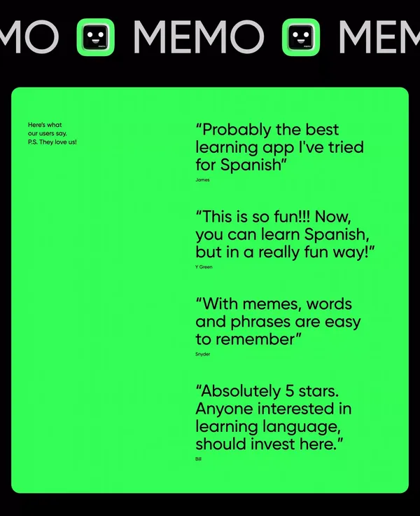 Memo - Learn languages with videos and memes - Landing design inspiration