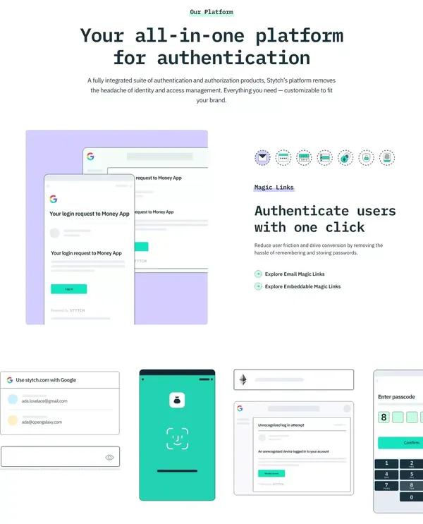 All-in-one platform for authentication and identity management | Stytch - Landing design inspiration