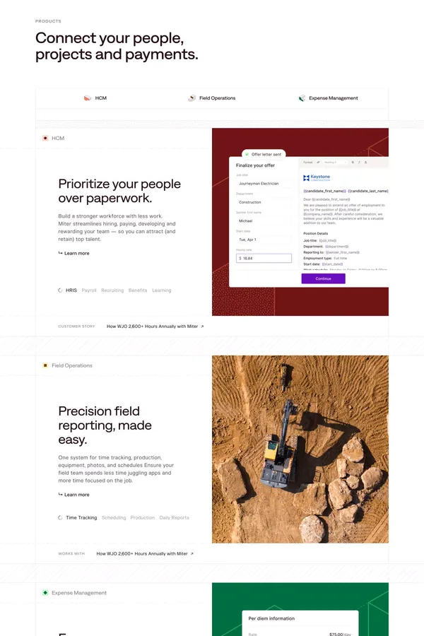 Miter | Payroll, HR, Expenses & Field Ops Software - Landing design inspiration