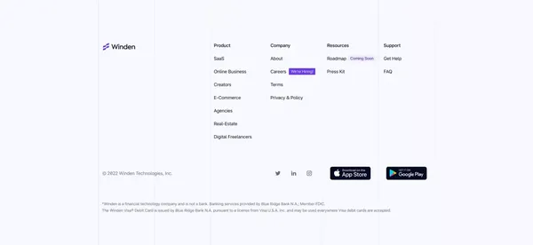 Winden: Business Banking for Entrepreneurs - Landing design inspiration