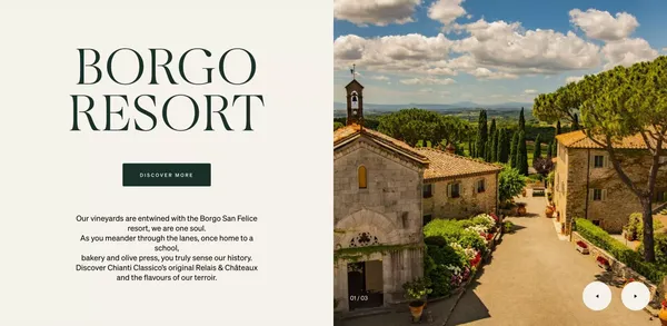 San Felice: the historic Tuscan vineyard, winery and 5* hotel | Borgo San Felice - Landing design inspiration