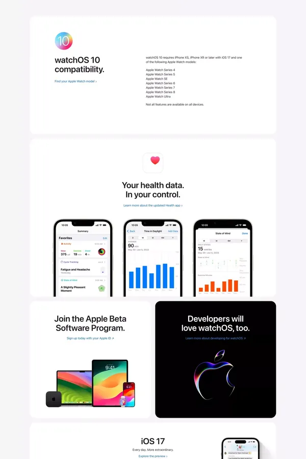 watchOS 10 Preview - Apple - Landing design inspiration