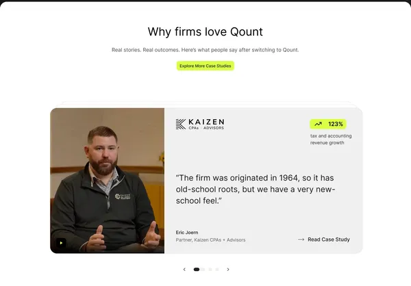 Qount Practice Intelligence Platform for Tax & Accounting Firms - Landing design inspiration
