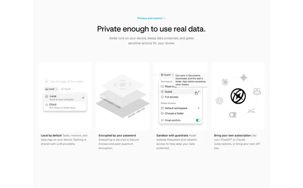 Aside | The browser built to do real work for you - Landing design inspiration