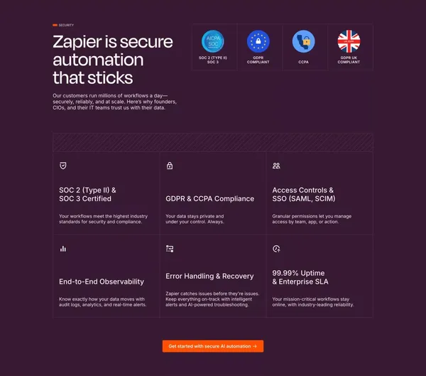 Zapier: Automate AI Workflows, Agents, and Apps - Landing design inspiration