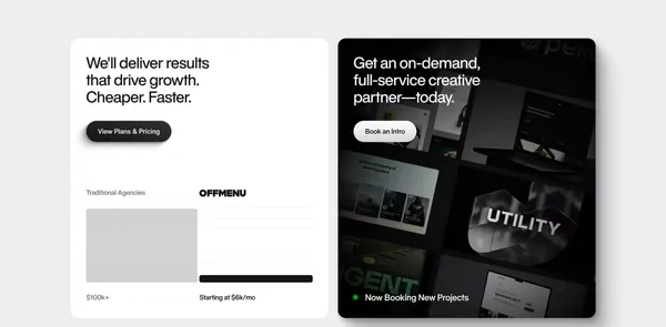OFF MENU | Full-Service Creative Partner for Fast Moving Teams - Landing design inspiration