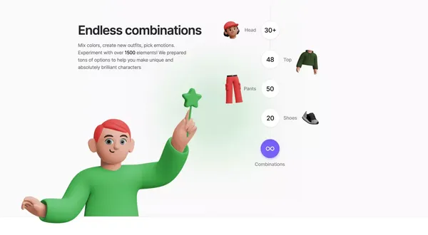 Superhuman 3D Character Builder - Landing design inspiration