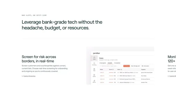 Sandbar | Modular anti-money laundering (AML) software - Landing design inspiration