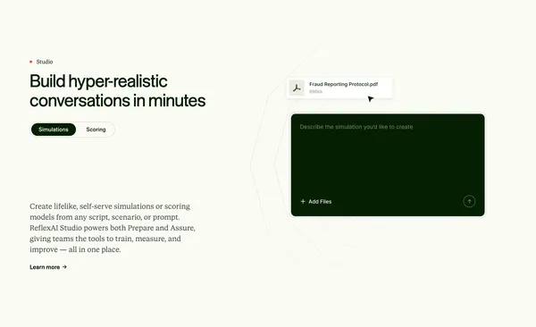 ReflexAI | Contact Center Simulations & QA - Landing design inspiration