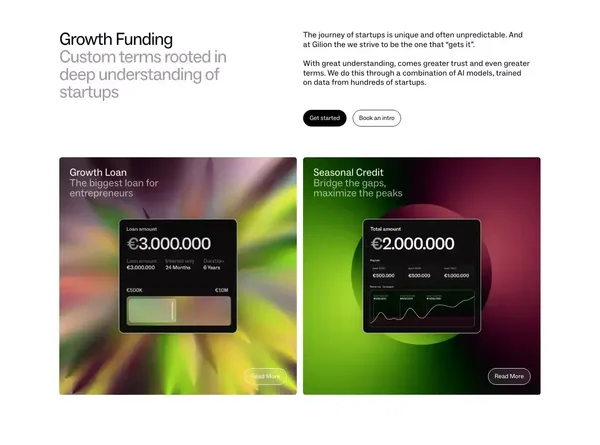 Gilion: Startup Funding, Growth Financing, and Analytics - Landing design inspiration