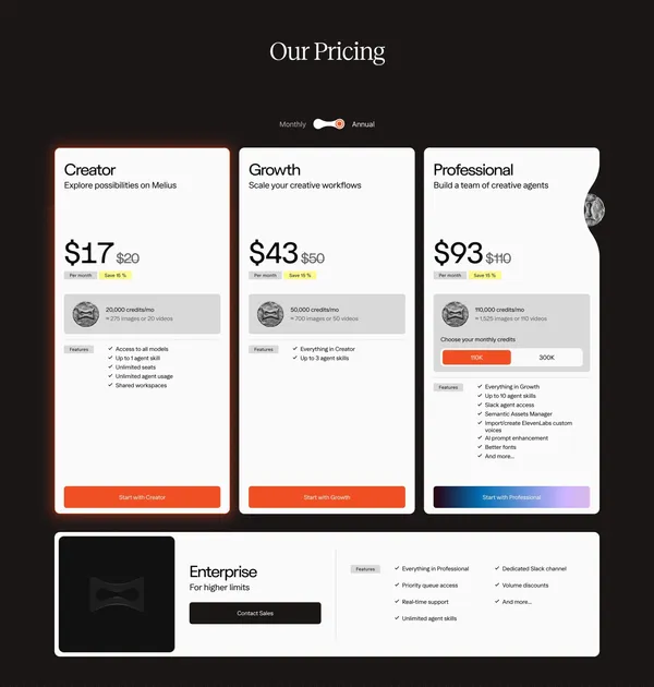 Melius – the creative canvas for agents and AI models - Landing design inspiration