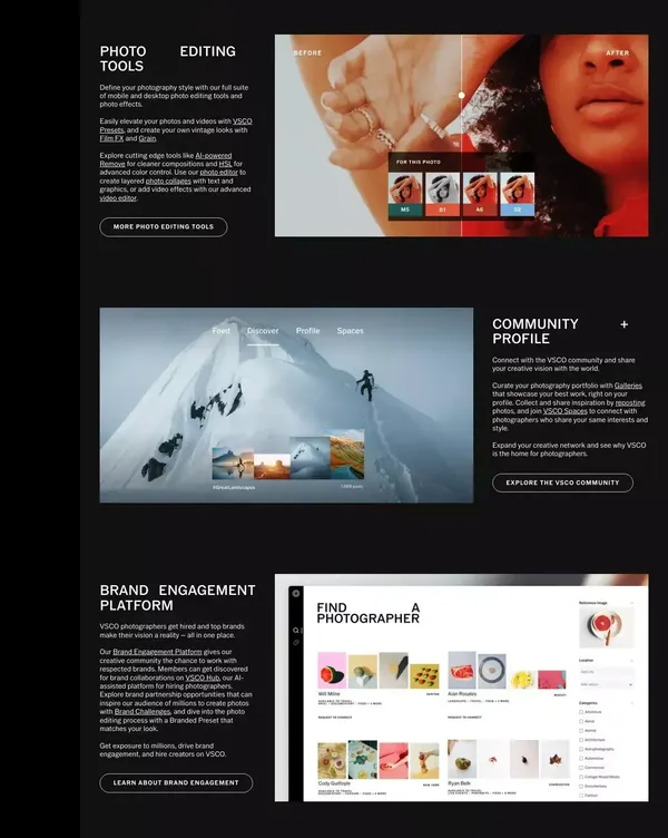 VSCO Photo Editor & Video Editor - Desktop & Mobile App - Landing design inspiration