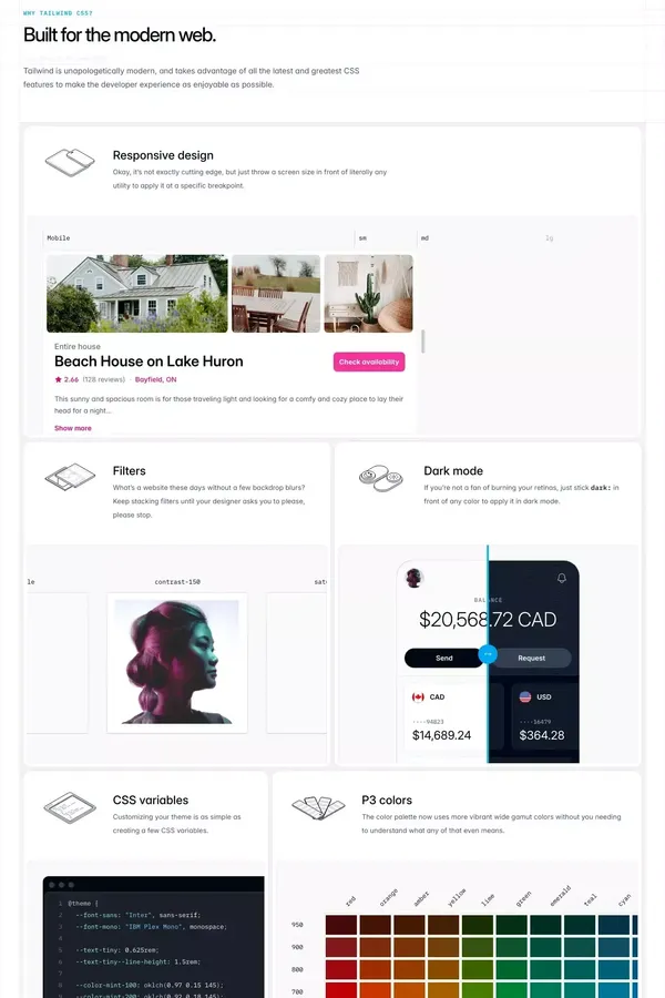 Tailwind CSS - Rapidly build modern websites without ever leaving your HTML. - Landing design inspiration