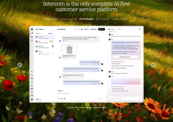 Intercom: The complete AI-first customer service solution - Landing design inspiration
