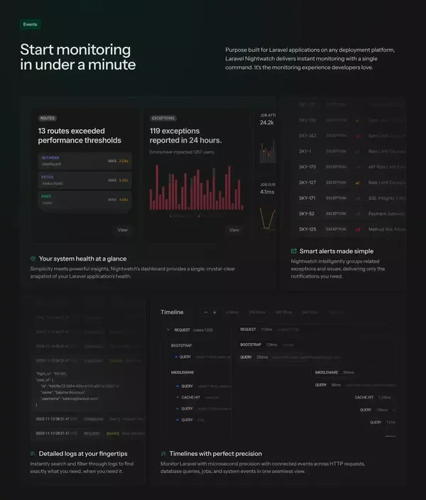 Laravel Nightwatch - Landing design inspiration