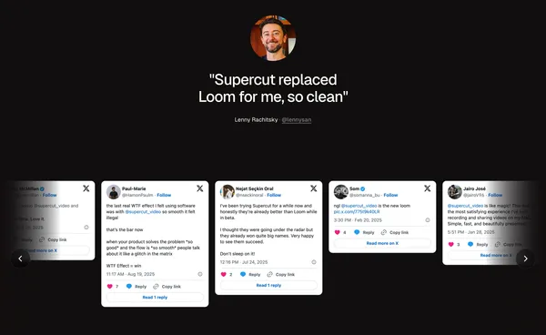 ツSupercut - Video Messaging that Moves Work Forward→ - Landing design inspiration