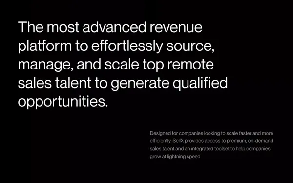 SellX: Effortlessly source, manage & scale remote sales talent - Landing design inspiration