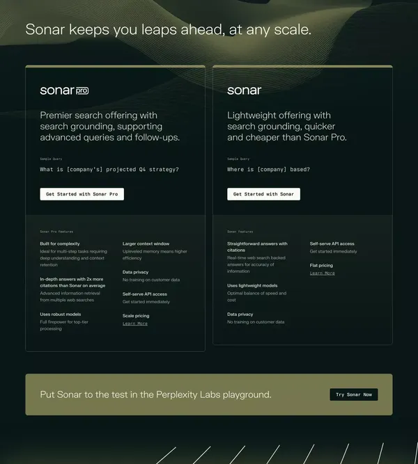 Sonar by Perplexity - Landing design inspiration