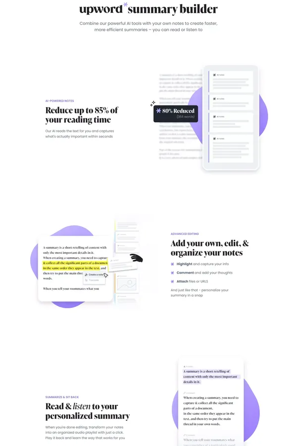 Create better summaries with Upword - Landing design inspiration