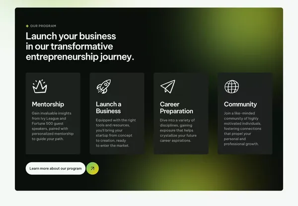 MLV Ignite | High School Entrepreneurship Program - Landing design inspiration