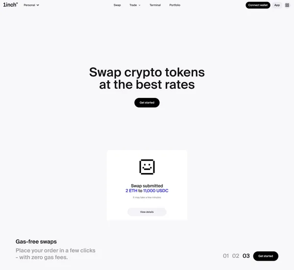 1inch | Swap Crypto Tokens at the Best Rates in DeFi - Landing design inspiration
