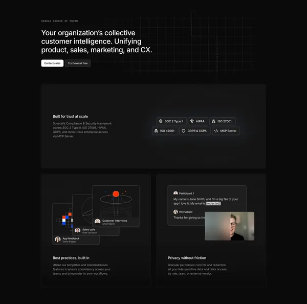 Dovetail | Customer Intelligence Platform - Landing design inspiration