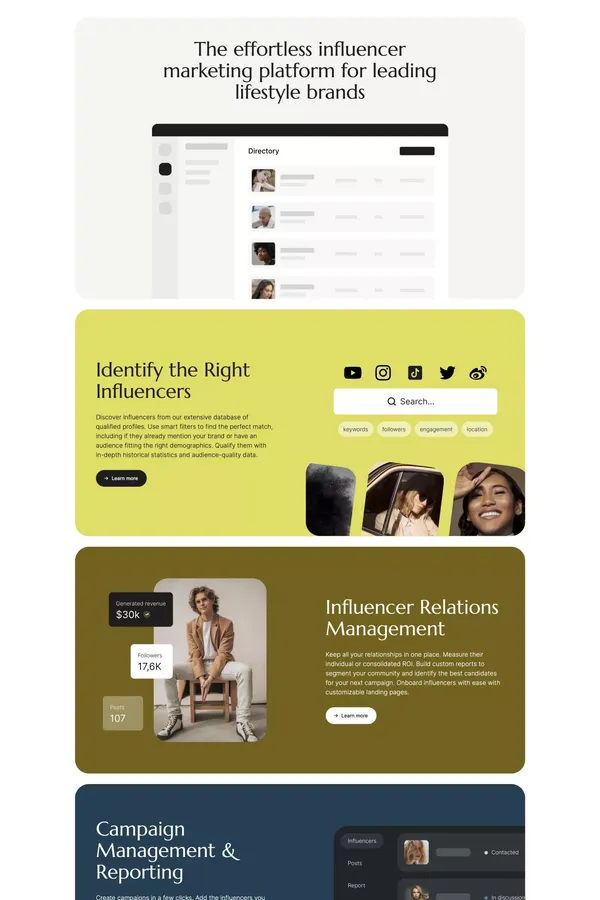 Grow the impact of your influencer community - Landing design inspiration