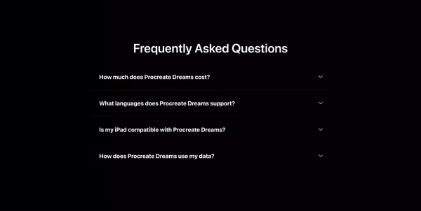 Procreate Dreams - Landing design inspiration