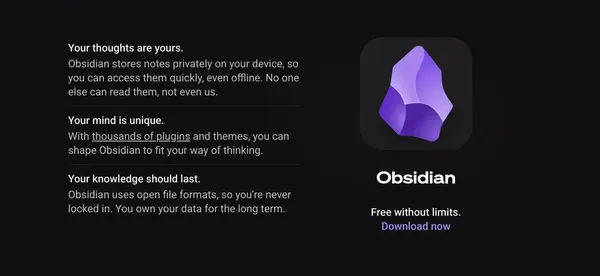 Obsidian - Sharpen your thinking - Landing design inspiration