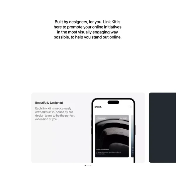 The link in bio for design conscious creatives. | Link-Kit - Landing design inspiration