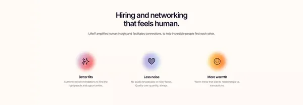 Liftoff | Find incredible people, through people you trust - Landing design inspiration