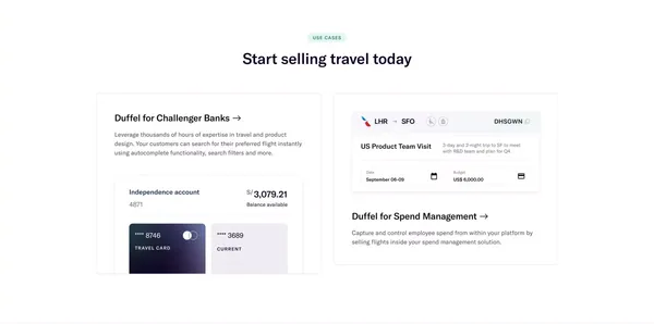 Duffel - The best API to sell travel. - Landing design inspiration