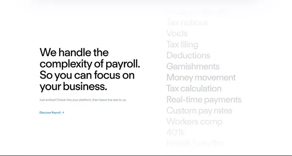 Embedded Payroll for Platforms | Check - Landing design inspiration