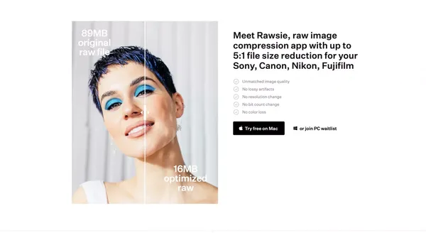 Rawsie – Reduce RAW image file size by up to 80% - Landing design inspiration
