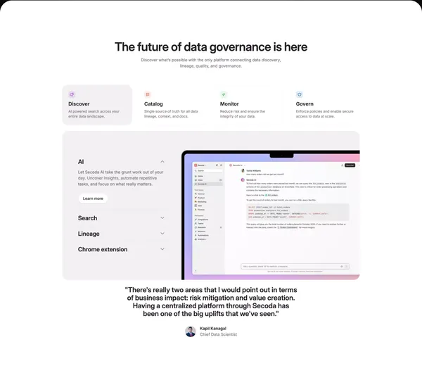 The Unified Data Governance Platform | Secoda - Landing design inspiration