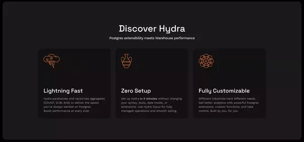 Hydra - Fast Postgres Analytics ++ - Landing design inspiration