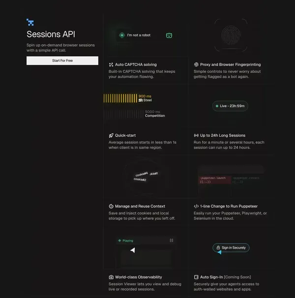 Steel | Open-source Headless Browser API - Landing design inspiration
