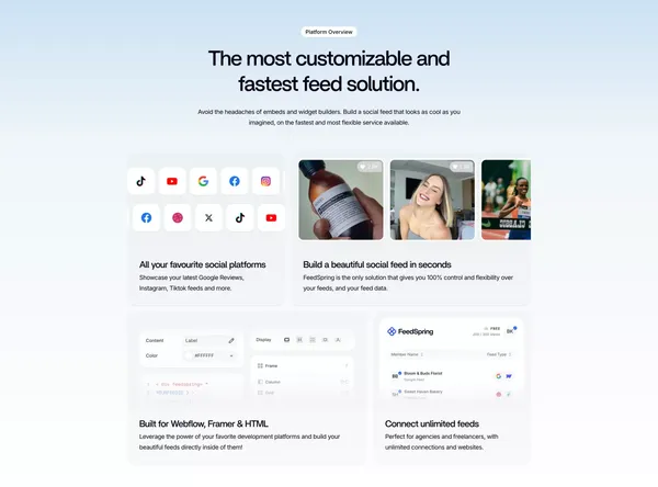 Social Feeds for Webflow, Framer, and HTML | FeedSpring - Landing design inspiration