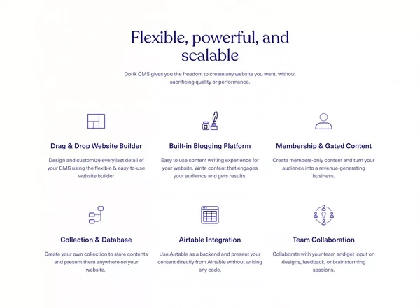 Simple, affordable, and flexible white-label CMS platform - Dorik - Landing design inspiration