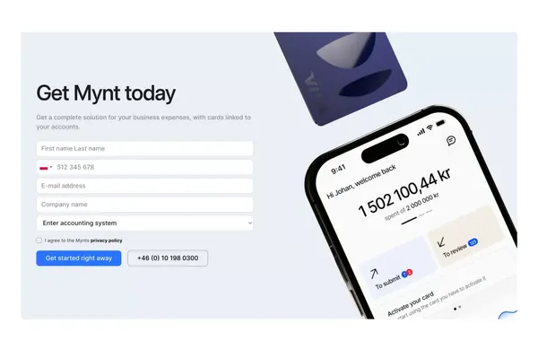 More than just a card | The end-to-end solution for company spending Mynt - Landing design inspiration