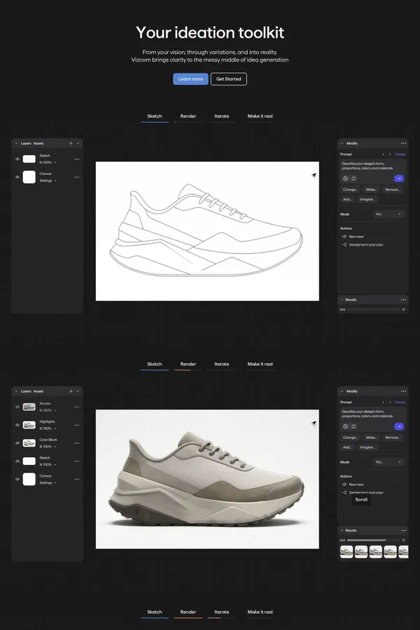 Vizcom | Turn Sketches into Full-Fidelity 3D Renders, Instantly - Landing design inspiration