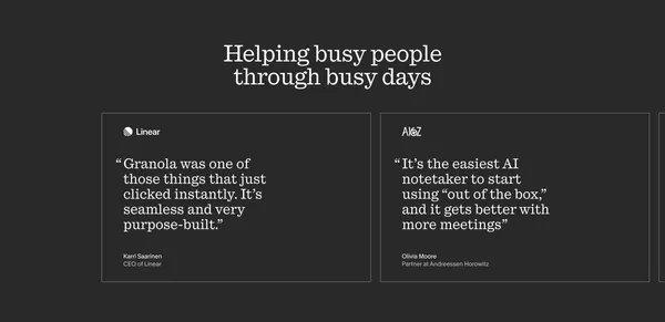 Granola — The AI Notepad for back-to-back meetings - Landing design inspiration