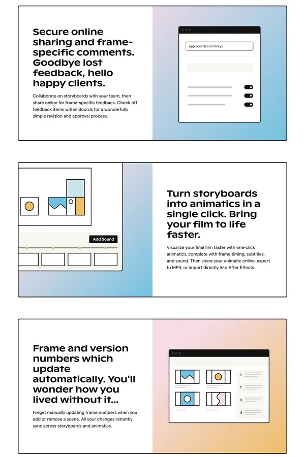 Free Online Storyboard Creator | Boords - Landing design inspiration