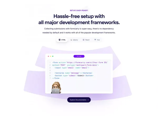 Formcarry. | Hassle-free HTML Forms - Landing design inspiration