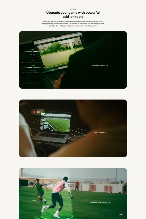 Veo Sports Cameras | Record, Stream and Analyse - Landing design inspiration