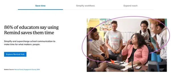 Remind is the best education communication platform. A solution built for educators, administrators, students & parents in mind. - Landing design inspiration