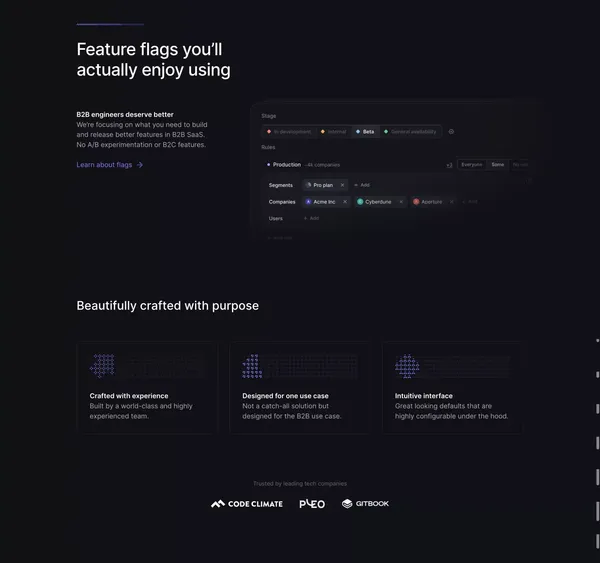 Bucket: Feature flagging that's purpose-built for B2B SaaS - Landing design inspiration